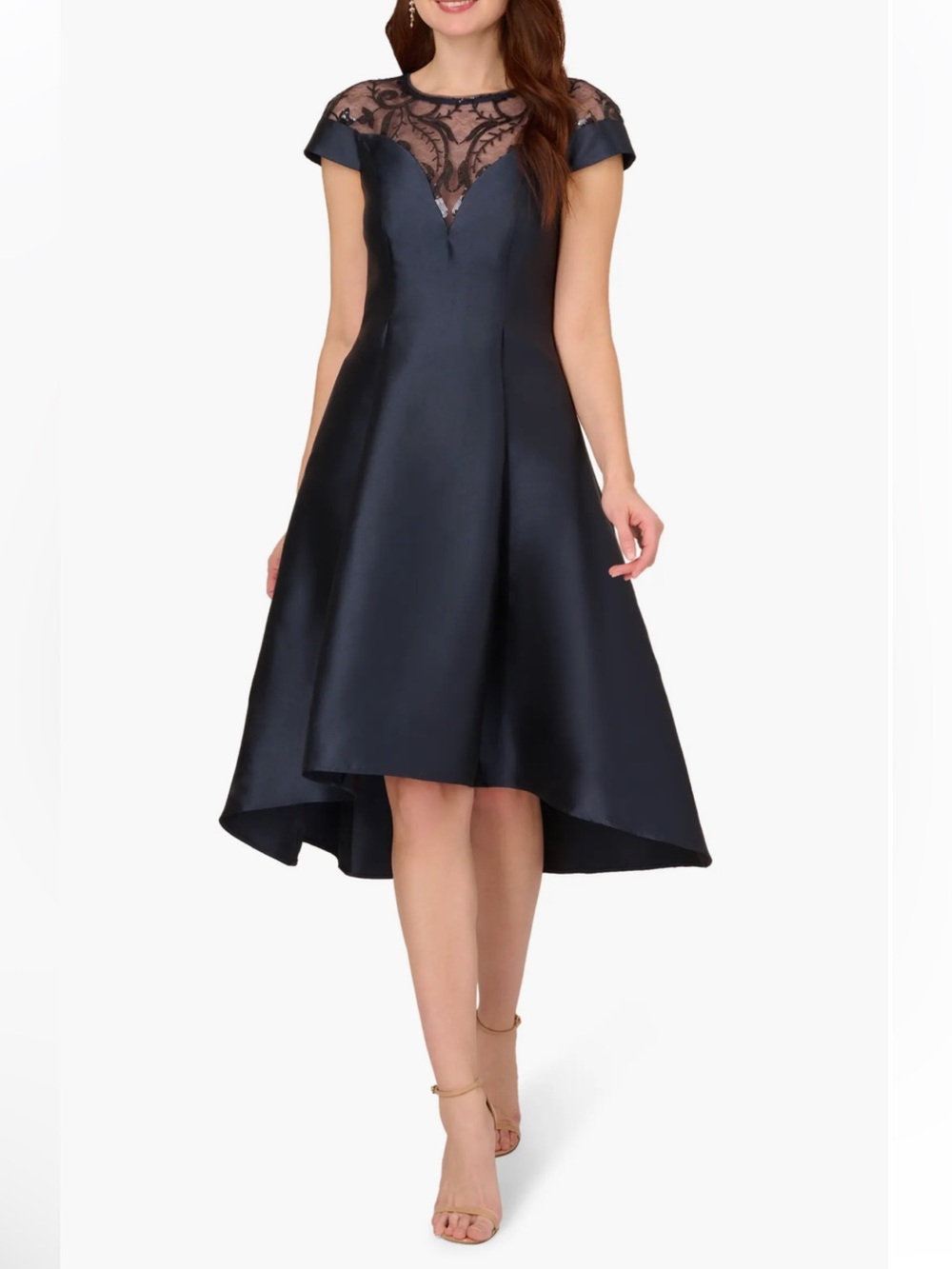 Adrianna Papell Size 8 Sheer Sequin Yoke Mikado Cocktail NWT Dress